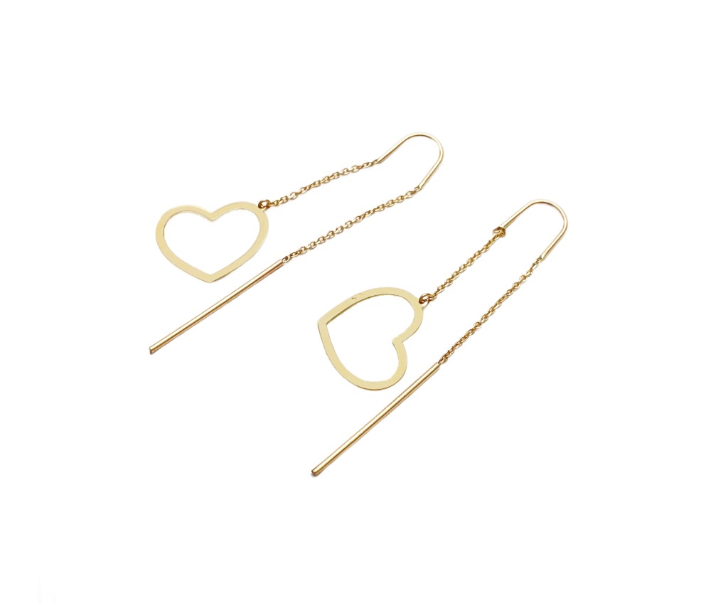 aretes largo coraz&oacute;n aretes largo coraz&oacute;n 14K